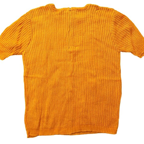 Pure Vintage 1940s-1950s Bright Orange Ribbed Short Sleeve Square Neck Sweater - Picture 8 of 9